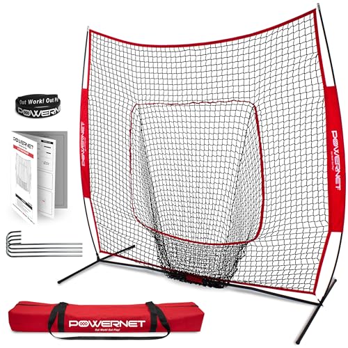7x7 Baseball Softball Practice Net - Red with Accessories