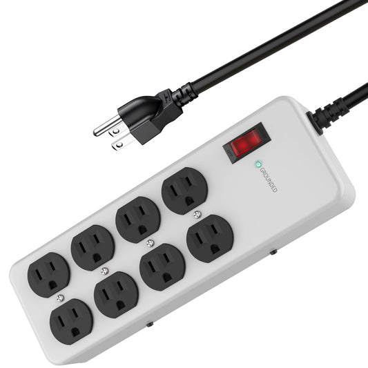 Heavy Duty Power Strip,Industrial Heavy Metal Case Surge Protector,8 AC Outlets,15Amp,2700 Joules,Protected' Indicator,14 Gauge Cord (Grey, 6FT Length)