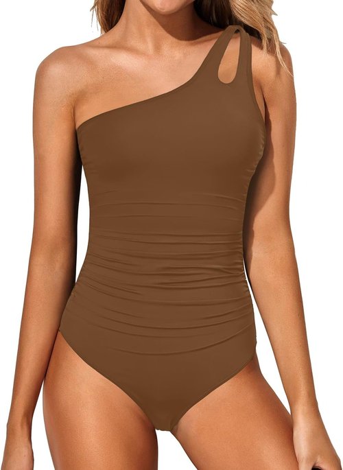 Holipick One Shoulder One Piece Swimsuit - Tummy Control & Modest Full Coverage | Stylish Keyhole Design