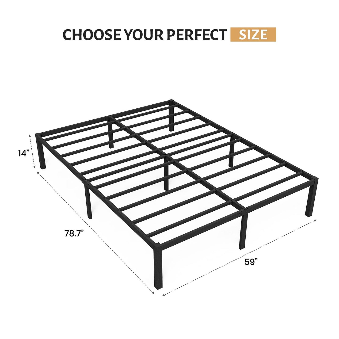 UNIPEAK Queen Bed Frame with Underbed Storage Space, Metal Heavy Duty Platform Mattress Foundation, Easy Assembly, No Box Spring Needed, Black, 14 Inch Height
