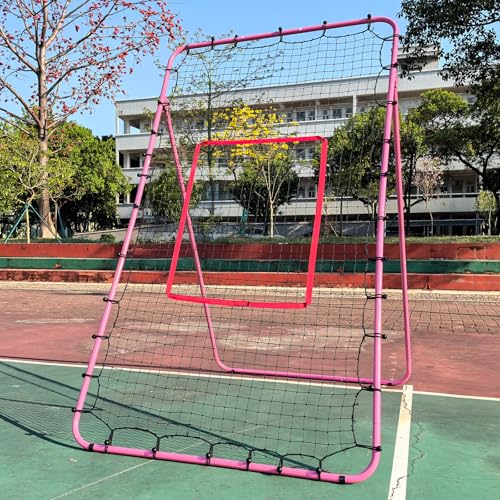 Adjustable 6-Angle Volleyball Rebounder Net - 7x4 ft, Pink