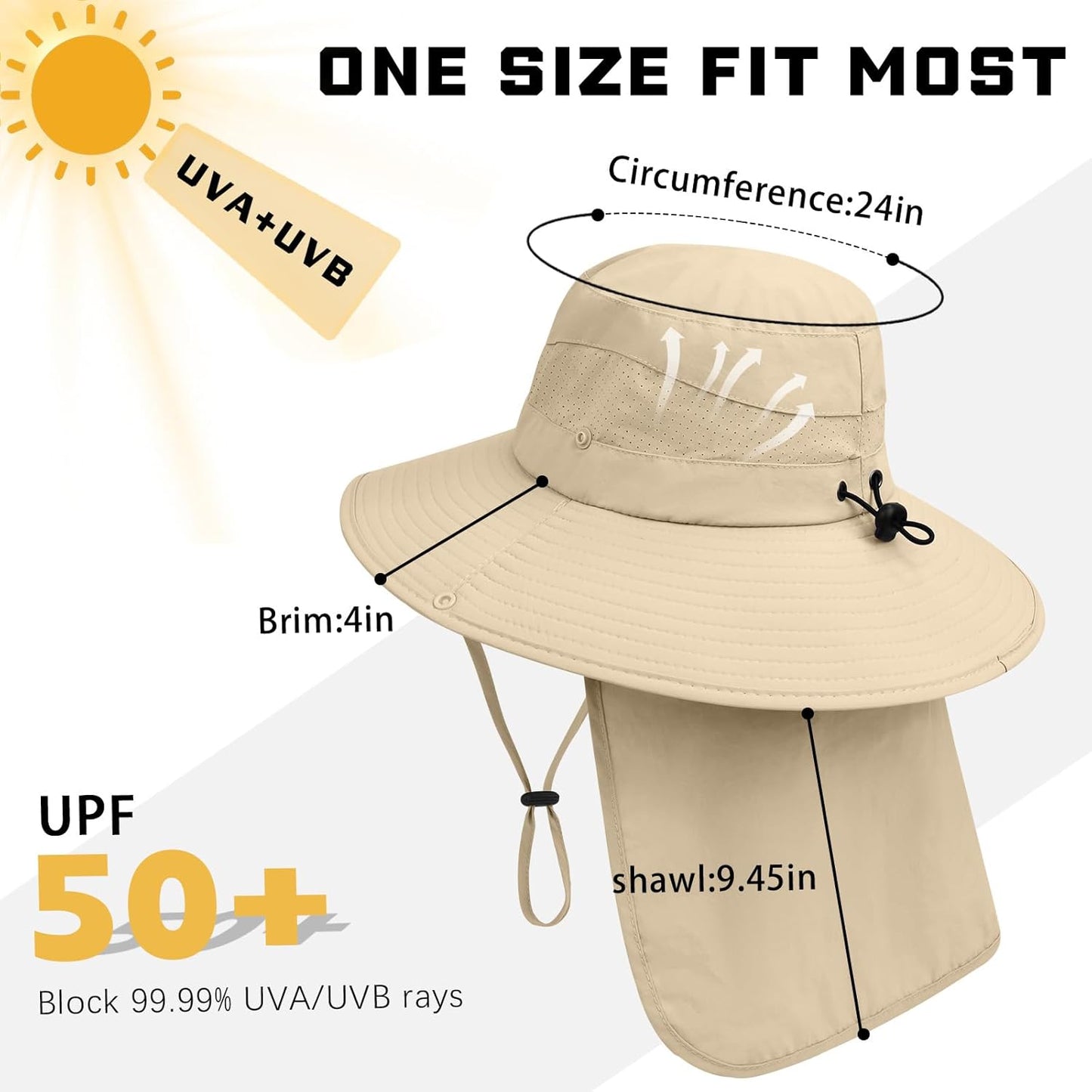 Skiennix Safari Hat - UPF50+ Protection Wide Brim Fishing Hat with Neck Flap | Ideal for Beach & Hiking