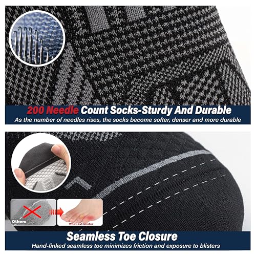 Hylaea Compression Ankle Socks for Running - Large Black 6 Pairs, Moisture Wicking Athletic Socks