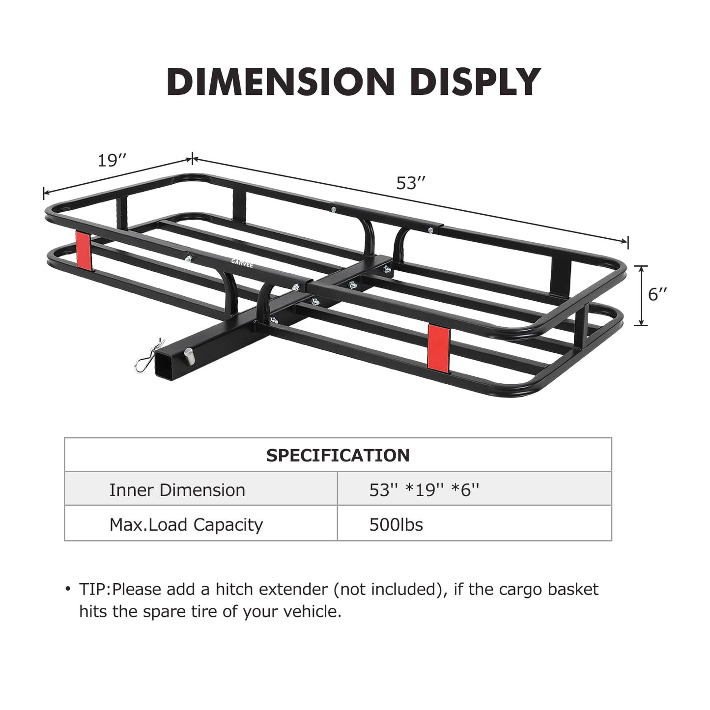 Garvee 500 LBS Hitch Cargo Carrier - Heavy Duty 2 Inch Receiver Luggage Basket for SUV,Pickup Truck,Camping & Travel