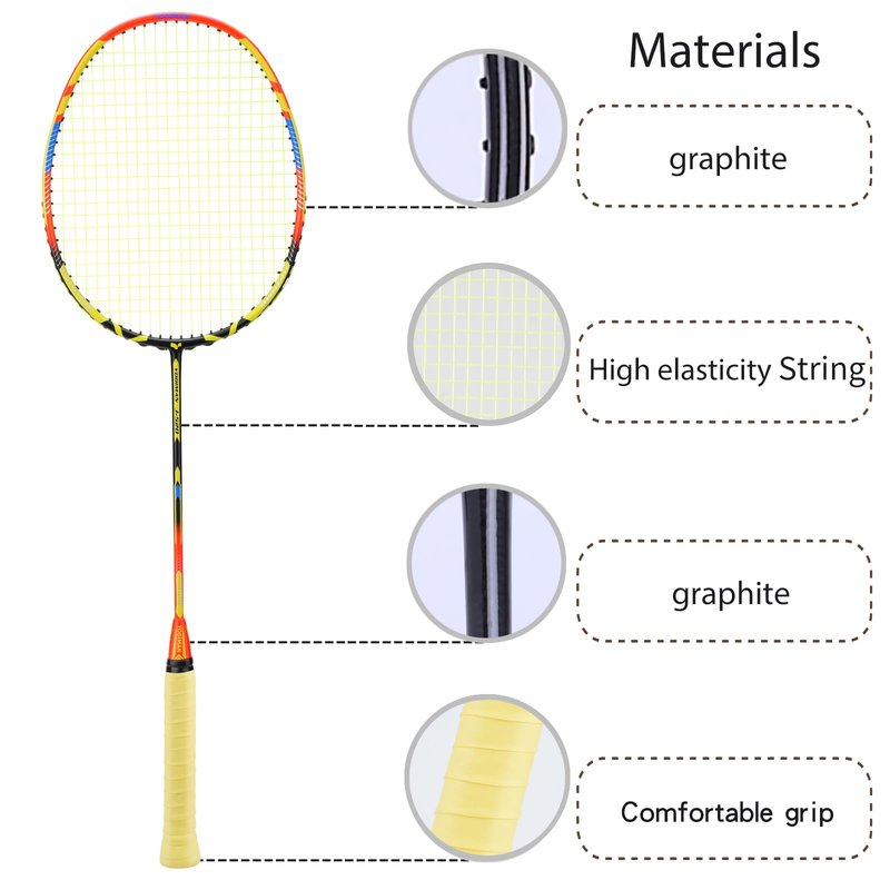 YPyroblaze Graphite Badminton Racket Set - 4 Pre-Strung 6U Super Lightweight Racquets with Overgrips, 2 Durable Bags & Tapes | Graphite Frame & Shaft for Professional Outdoor & Gym Play (Butter)