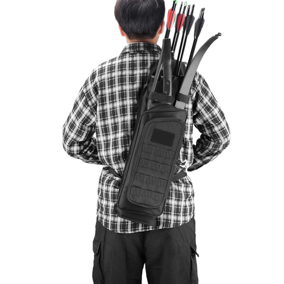 Krayney Multi-function 4-Tubes Back Arrow Quiver Shoulder Hanged Target Shooting Archery Quiver for Arrows Takedown Bow (Black)