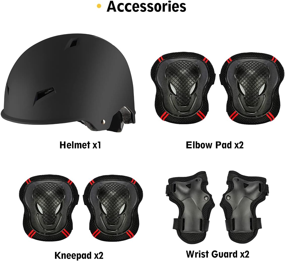 Skiennix Skateboard Helmet Set - Adjustable Protective Gear with Knee, Elbow Pads & Wrist Guards for Teens