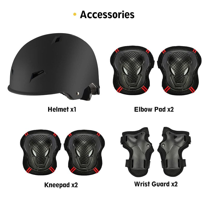 Skateboard Bike Helmet for Adults Adjustable Knee Elbow Pads Wrist Guards Protective Gear Helmets Set Teens for Bicycle Cycling Skate Scooter Bicycle Helmet
