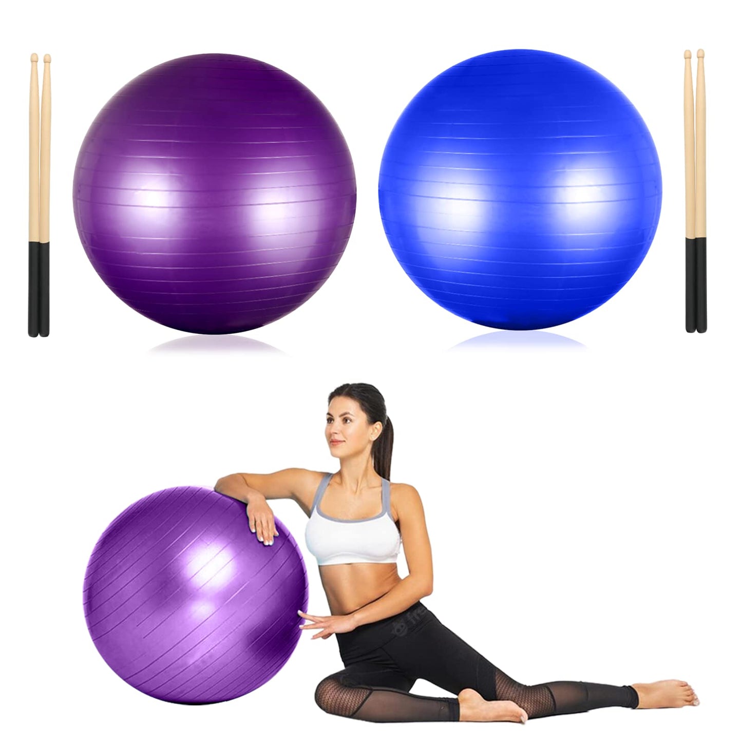Joyibay Cardio Drumming Equipment Set, Fitness Balance Ball with Pump & 3.2oz Cardio Drumming Sticks, Aerobic Exercise Ball for Workouts, Stability, Pilates, Yoga, Pregnancy Gymnastics