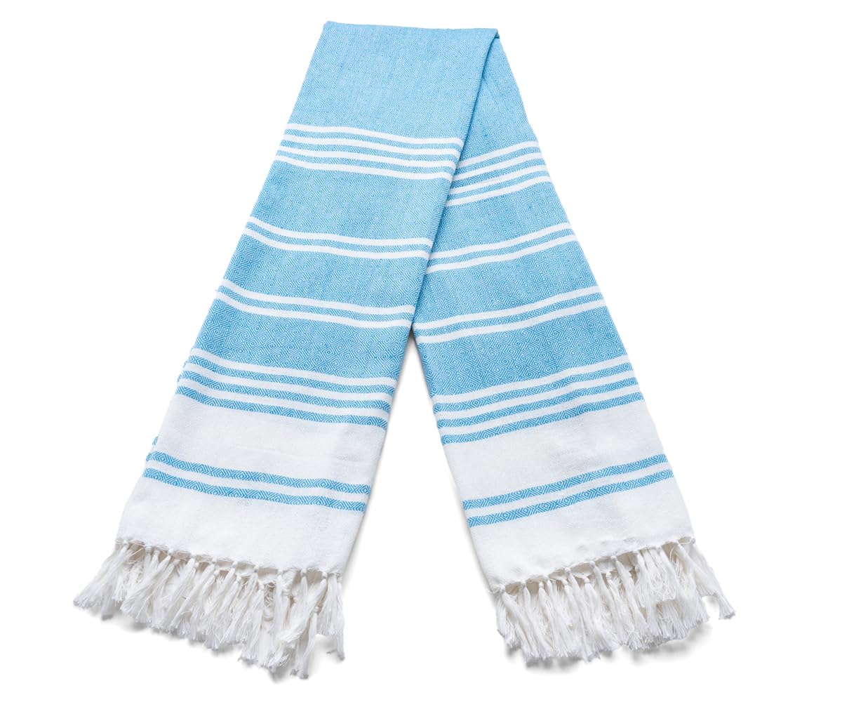 Aqua Beach Towels, 100% Cotton, Set of 2, Turkish Hammam Bath Towel, 36 x 71 Inches, Quick Drying Towels for Travel, Swimming Pool Towels, Striped Oversized Peshtemal Turkish Towel