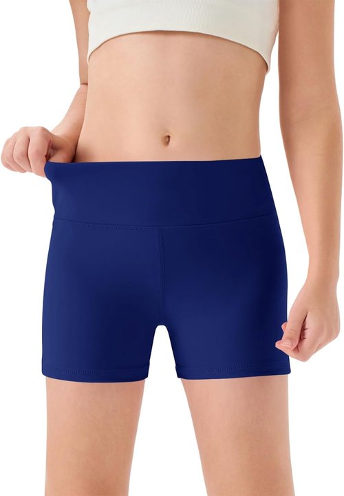 Haloumoning Girls' High-Waisted Athletic Shorts - Comfy Yoga & Dance Biker Shorts for Ages 5-14