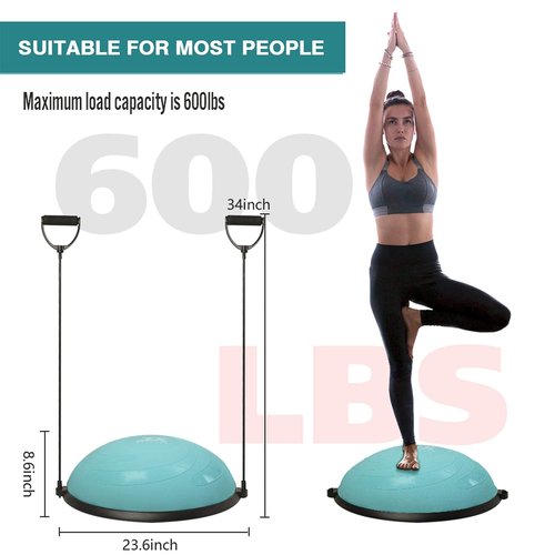 JX FITNESS 58cm Balance Half Ball Trainer, Stability Exercise Yoga Half Ball with Resistance Bands & Pump - Improve Core and Ab Strength with Full Body Home Gym Workouts Or Fitness Training