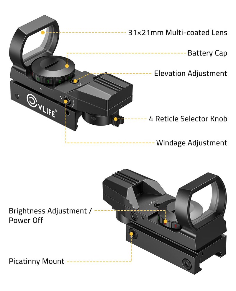 CVLIFE FoxSpook Motion Awake Multi Reticle Green & Red Dot Sight, Reflex Sight for Picatinny, Absolute Co-Witness Red Dot Optics Scope with 31×21mm Large Window