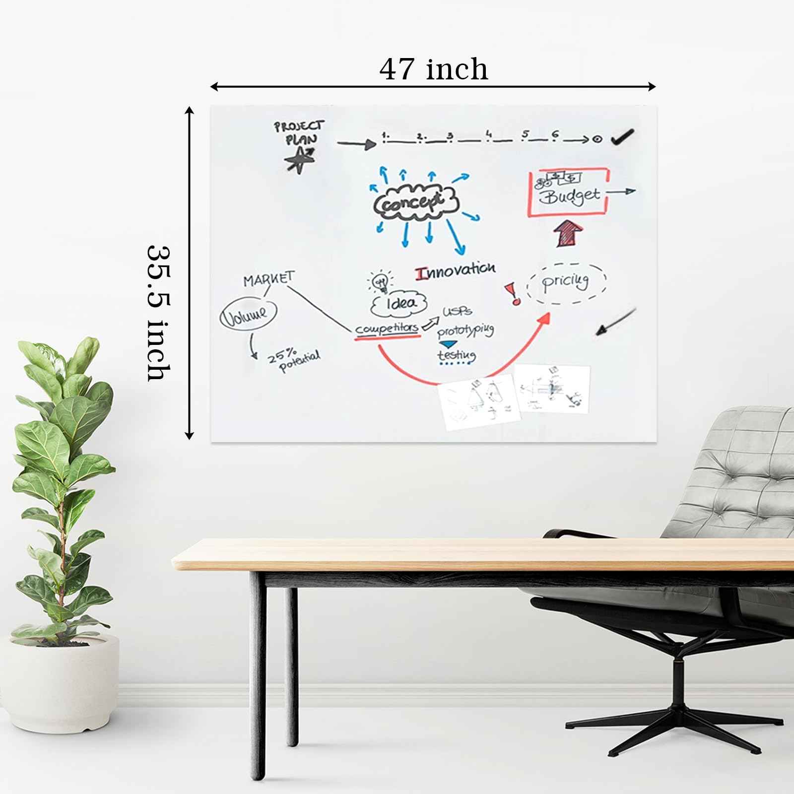 Magnetic White Board Sticker 47"x35.5" Magnetic Dry Erase White Board Paper for Wall Whiteboard Sticker for Teacher Supplies Removable Peel and Stick Whiteboard Contact Paper