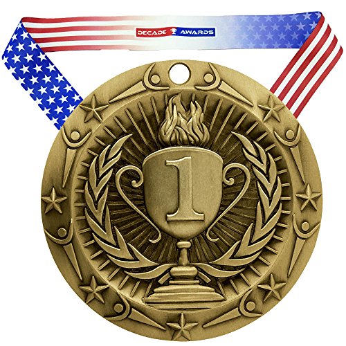 Gold 1st Place Medal - 3 Inch Wide with Stars & Stripes Ribbon