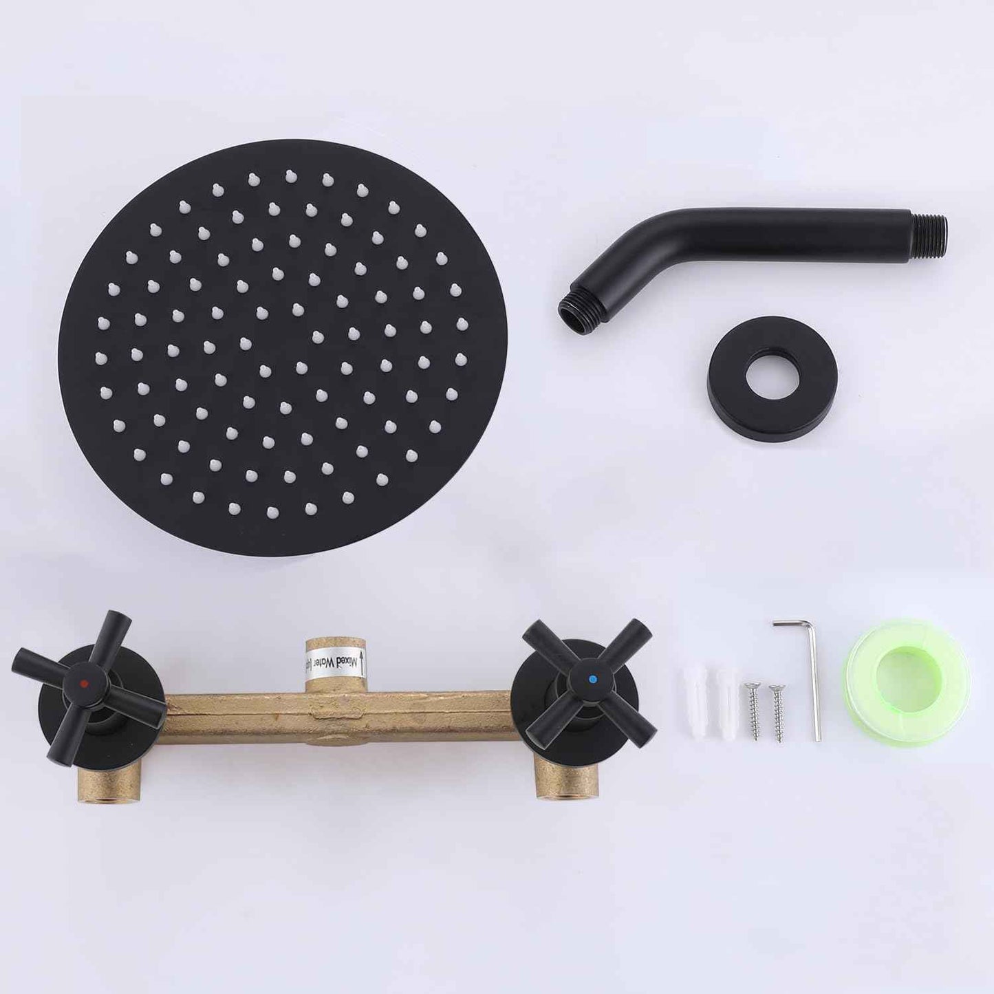 FSCEPIXI 2 Handles Shower Faucet Set,Two Handle Shower with 8'' Rainfall Shower Head Combo Set,Single Function Shower Trim Kit with Rough-in Valve,Wall Mount,Matte Black