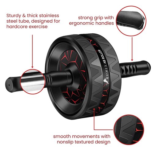 ROMIX Ab Roller Wheel, Wide Ab Wheel Roller with Extra Thick Knee Mat for Home Gym Fitness, Abs Workout Equipment for Abdominal and Core Strength Training for Men and Women, Exercise Wheels for Abs