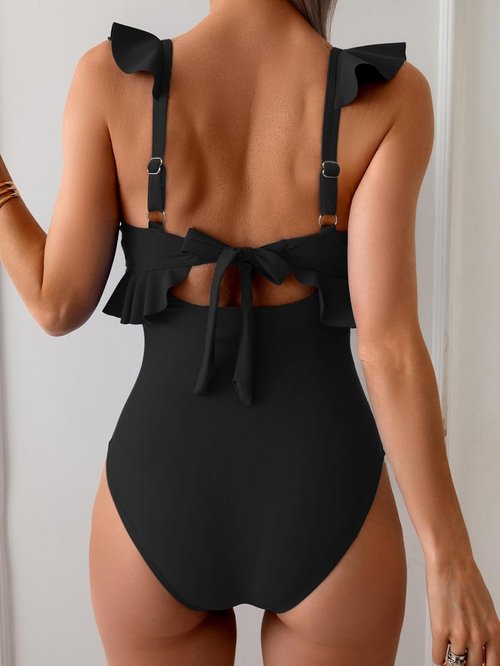 Eomenie One Piece Swimsuit - Tummy Control Ruffle Bathing Suit | V Neck Ruched Design, Slimming Fit