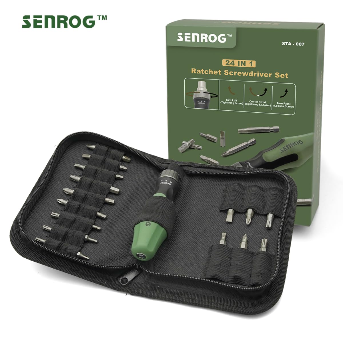 SENROG 24 in 1 Multi-Bit Ratcheting Screwdriver, Magnetic Interchangeable Ratchet Screwdriver with Changeable Bits（Phillips,Slotted,Hex,Square,Torx）for Home,Work,DIY.