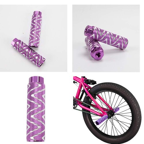 KOOBOOK 2Pcs Aluminum Alloy Bike Pedals Axle Foot Rest Pegs Bike Pegs BMX Pedals Rear Stunt Pegs Diameter 28mm Fit 3/8 inch Axles Purple