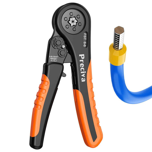 Preciva Hexagonal Ferrule Crimping Tool, AWG 28-7(0.08-10mm²) Crimper Plier Adjustable Ratcheting Wire Crimping Tool