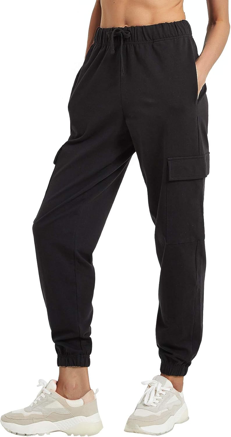 PULI Women's Cargo Sweatpants - Sporty Athletic Fit with Pockets | Comfortable Jogger Pants for Yoga & Gym