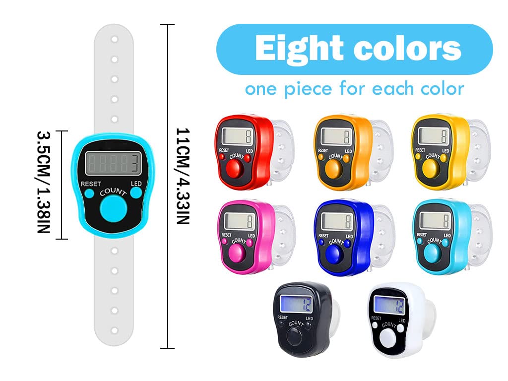 Hitopin 8PCS Electronic Finger Counter, LED Electronic Handheld Tally Counter, 5-Digit Counters Clicker, Lap Track Handheld Counter with Ring, for Golf Sports Fitness Exercise Warehouse(8 Colors)