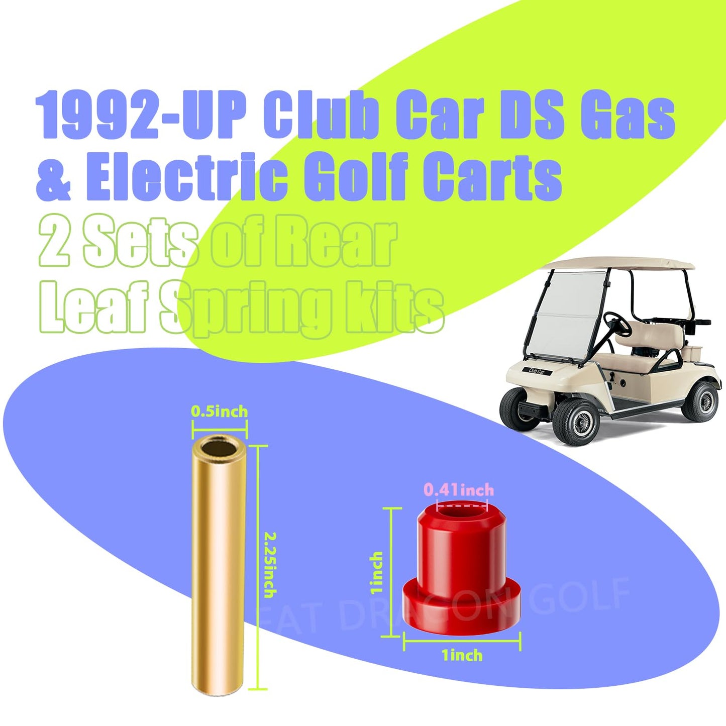 Panglong Club Car DS Bushing Kit-Upgraded Polyurethane DS Rear Leaf Spring Bushing Kit (Red), 2 Sets of DS Rear Spring Bushing and Sleeve Kit, Suitable for 1992-Up Club Car DS, OEM# 1015583, 1012303