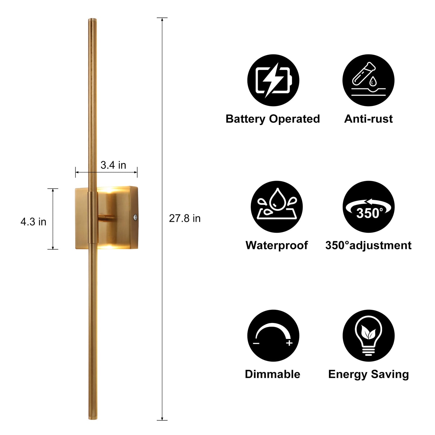 15800 mAh Battery Operated Wall Sconce with Remote Control Dimmable Wall Sconce Set of Two 3000K LED Brass Gold Wireless Wall Light Battery Powered Cordless Rechargeable Sconces Wall Lighting Set of 2