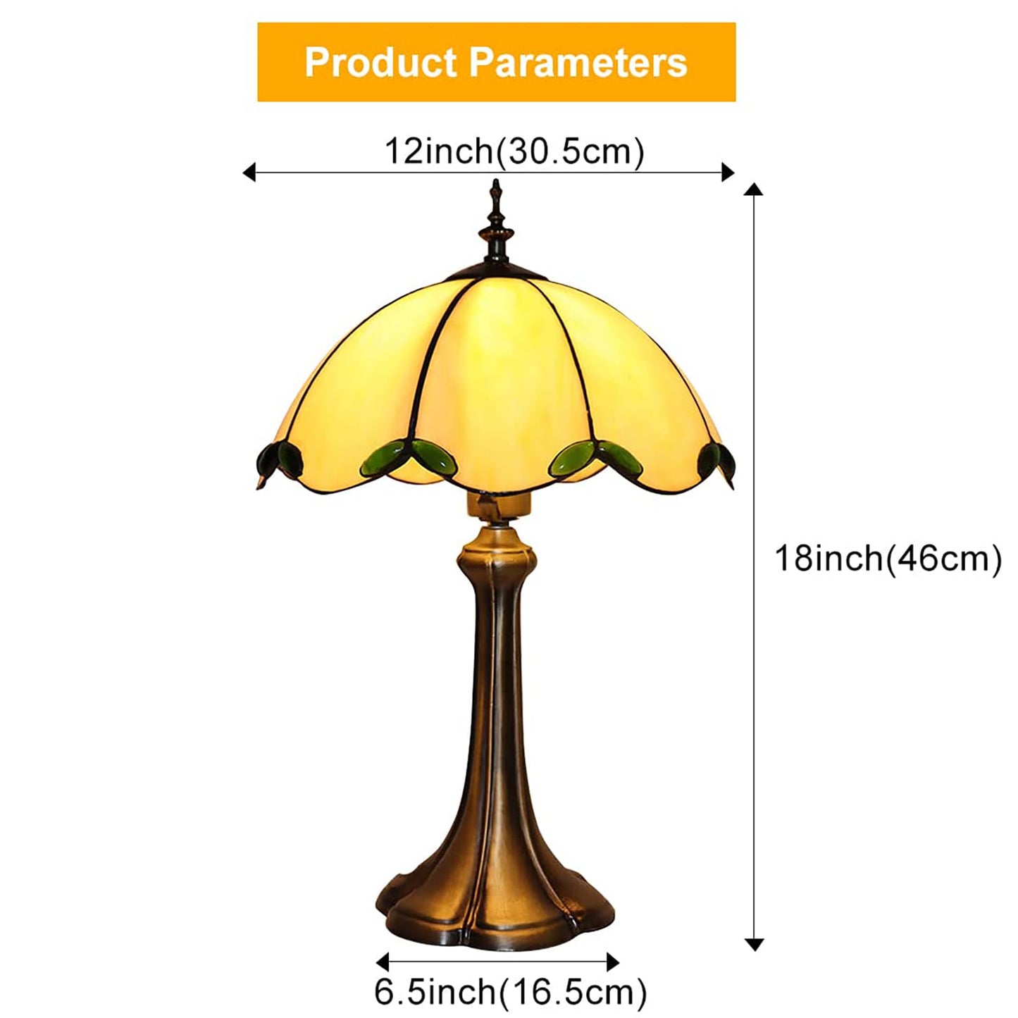 YingJu Tiffany Style Table Lamp,Beige Stained Glass Lamp,Vintage Lamp,12 Inches Wide,for Bedroom,Living Room,Home Office (Including LED Bulbs)