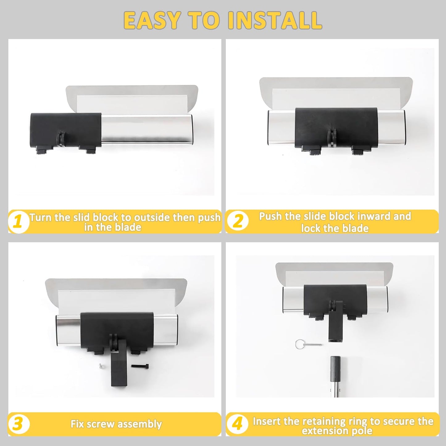 Drywall Skimming Blade Set, Drywall Tools with Stainless Steel 7",12",20",32" Skimming Blades and Extension Handle (35"-80"), High-Impact End Caps, Extruded Aluminum