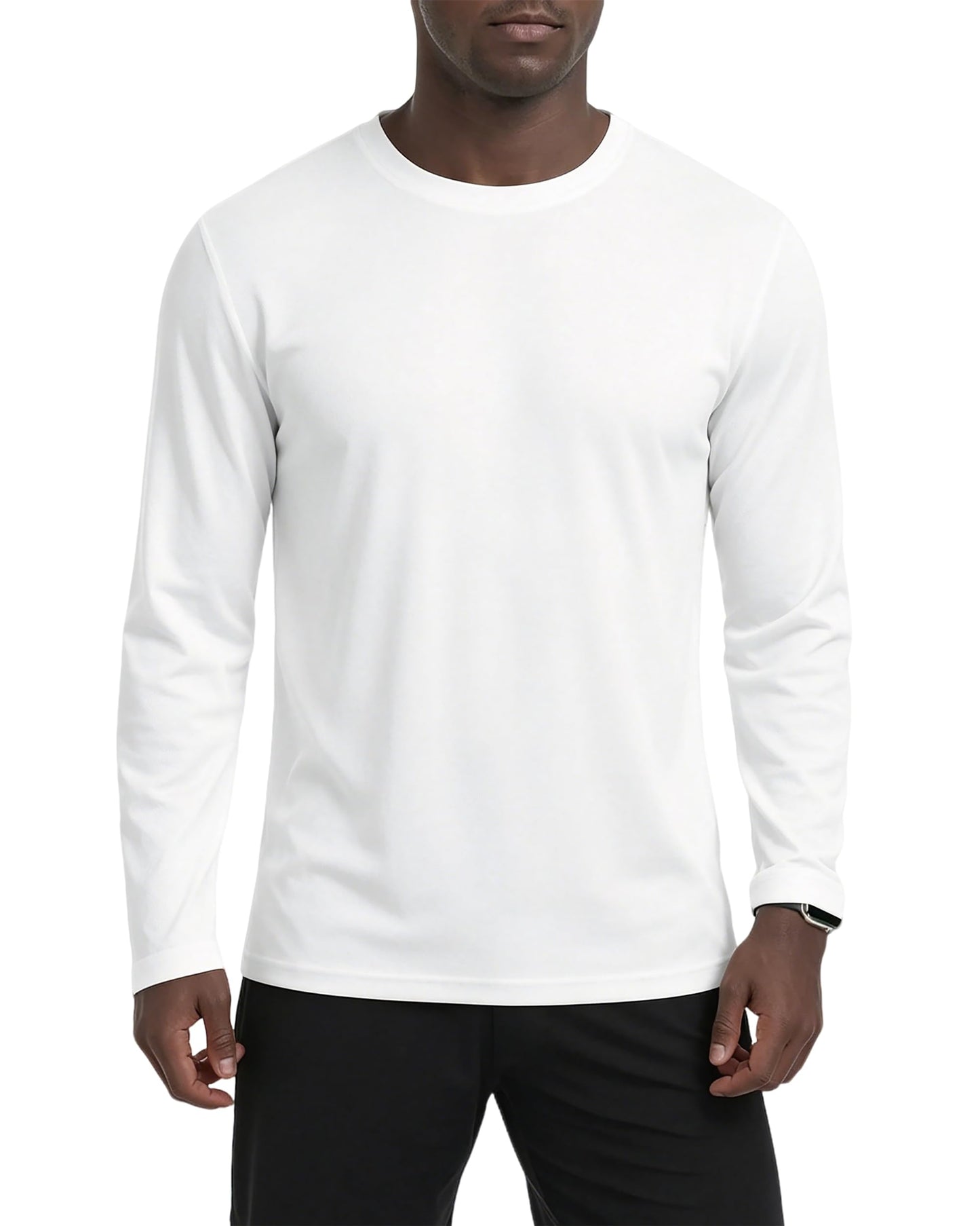 Mens Long Sleeve Shirts UPF 50+ Sun Protection Tee Shirts Tops White L