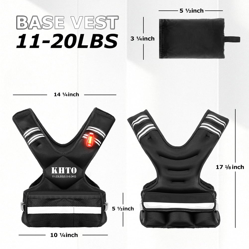 KHTO Adjustable Weighted Vest for Men and Women – X Shaped Weight Vest with Warning Light, Reflective Strip – Weighted Walking Vest Strength Training Weight Vests for Home, Gym (11-20lb)