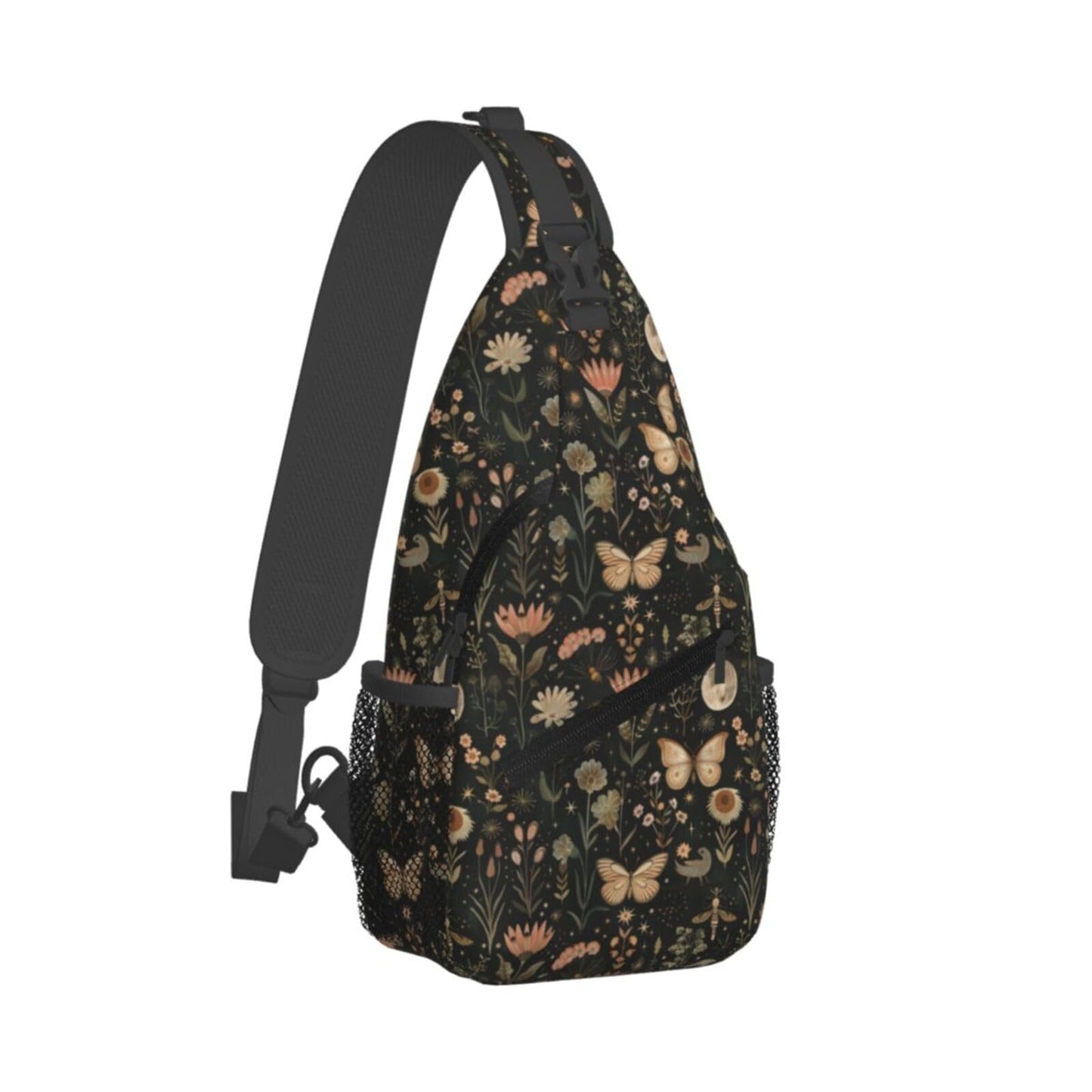 SUPLUCHOM Sling Bag Vintage Butterfly Moon Flower Hiking Daypack Crossbody Shoulder Backpack Travel Chest Pack for Men Women