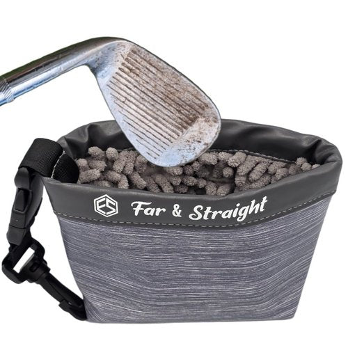 FAR&STRAIGHT Golf Club & Ball Cleaning Pouch – Soft Microfiber Interior for Gentle Cleaning – Clip-On, Washable Bag (Metallic Gray)