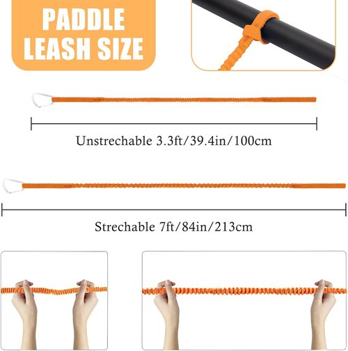 Kayak Paddle Board Tether Leash - Stretchable 3.3-7 Feet Strap with Carabiner for SUP & Fishing Gear