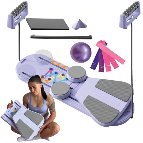 Portable Pilates Reformer Board Set with Resistance Bands Ball Timer Display for Home Workout Fitness Abs Glutes Women Foldable Multifunction Pilates Machine (Pilates Big)