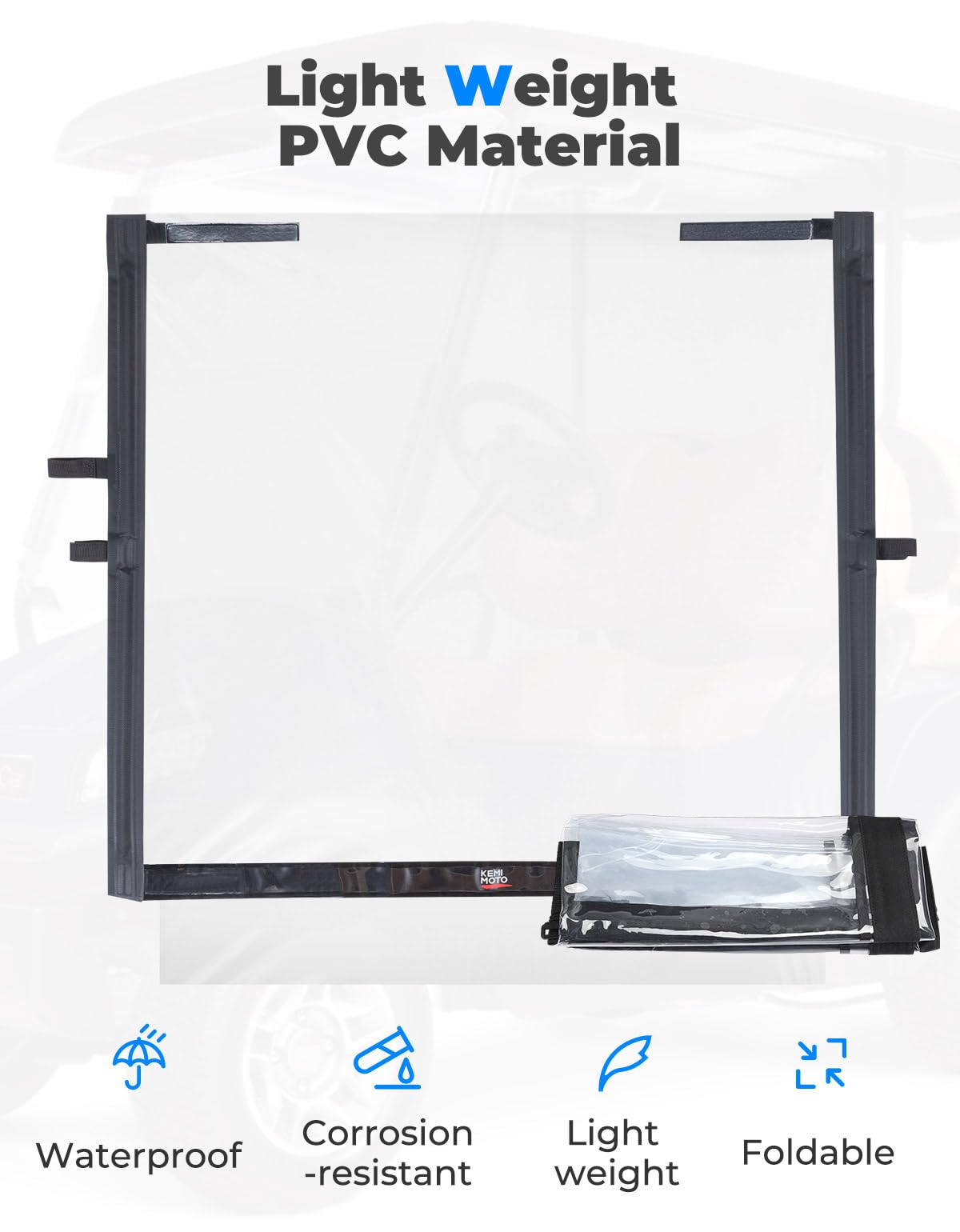 KEMIMOTO Foldable Golf Cart Windshield Compatible with Club Car DS, Tempo, Precedent - Portable, Lightweight, Roll-Up Design with Extra Tinted Half Windshield Included