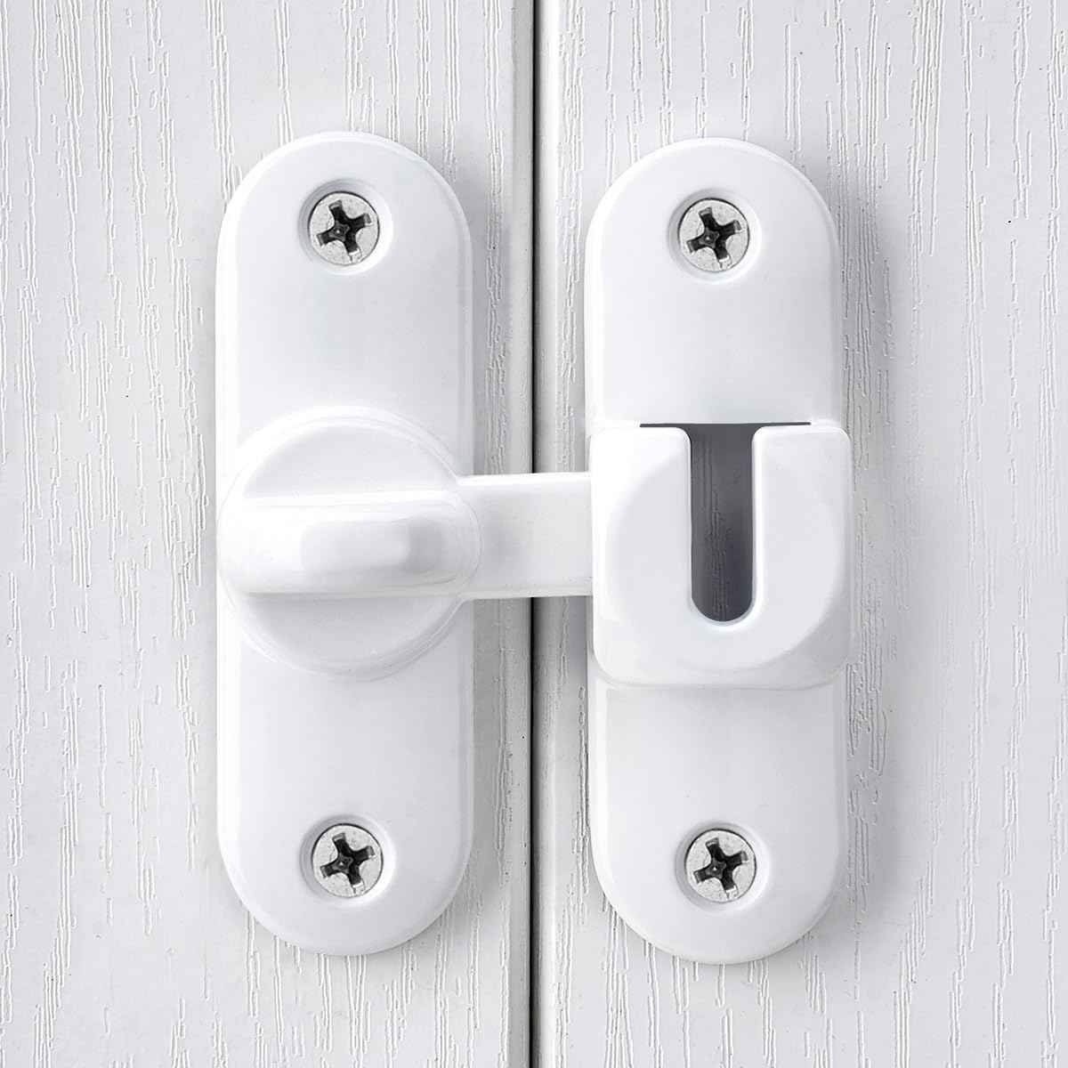 INIRET 3 Packs White Barn Door Latches,90/180 Degree Gate Lock,Flip Gate Latches Hardware,Zinc Alloy Right Angle Door Lock Latch,Door Security Sliding Door Latch Lock for Cabinets,Bathroom.