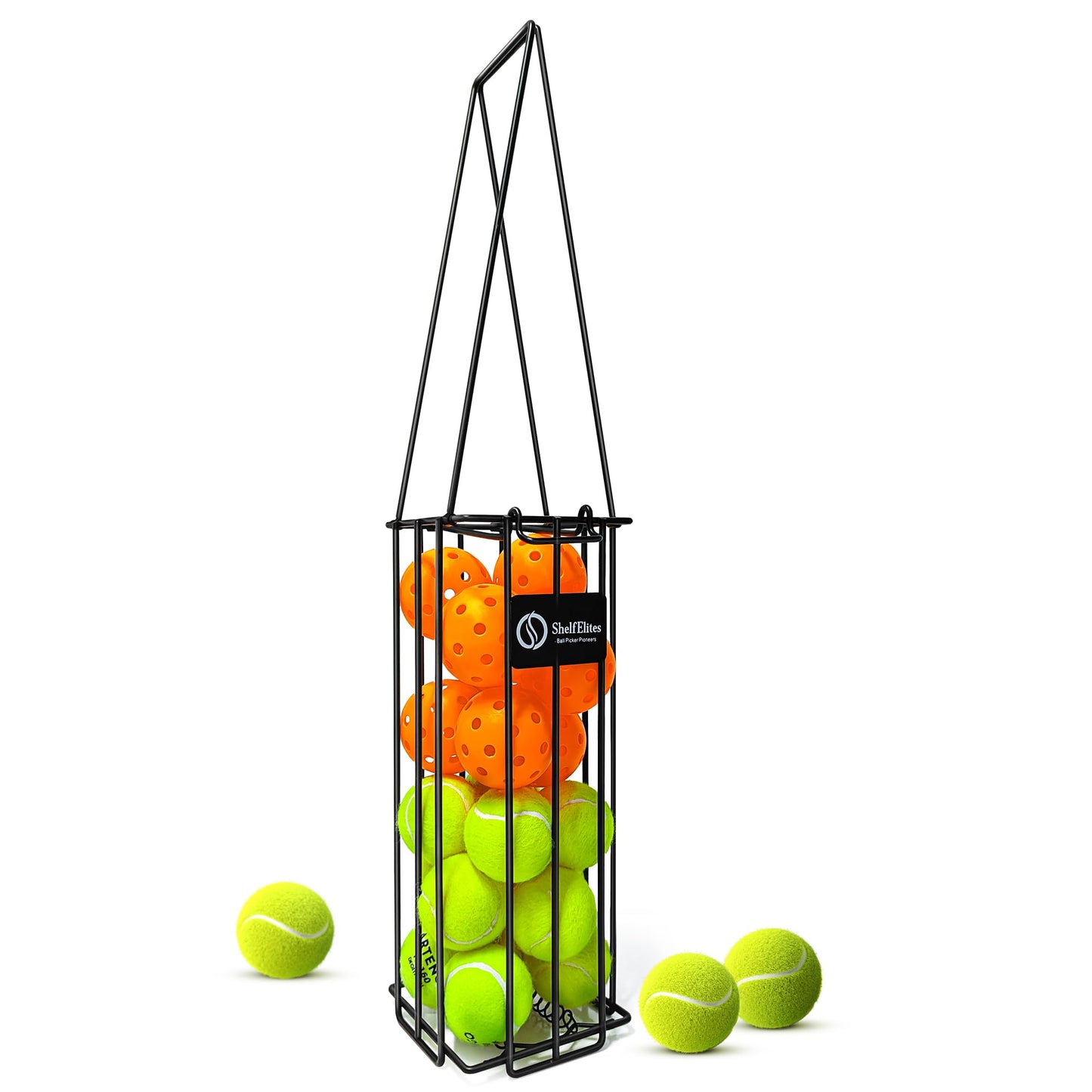 ShelfElites Tennis Ball Hopper, Portable Tennis Ball Holder with Handle for Court, Practice & Training (Small)