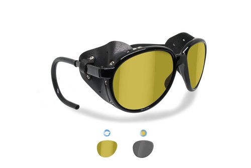BERTONI Glacier Polarized Sunglasses for Mountain Hiking Trekking Ski mod Cortina Italy Shiny Black (Photochromic Polarized Yellow)