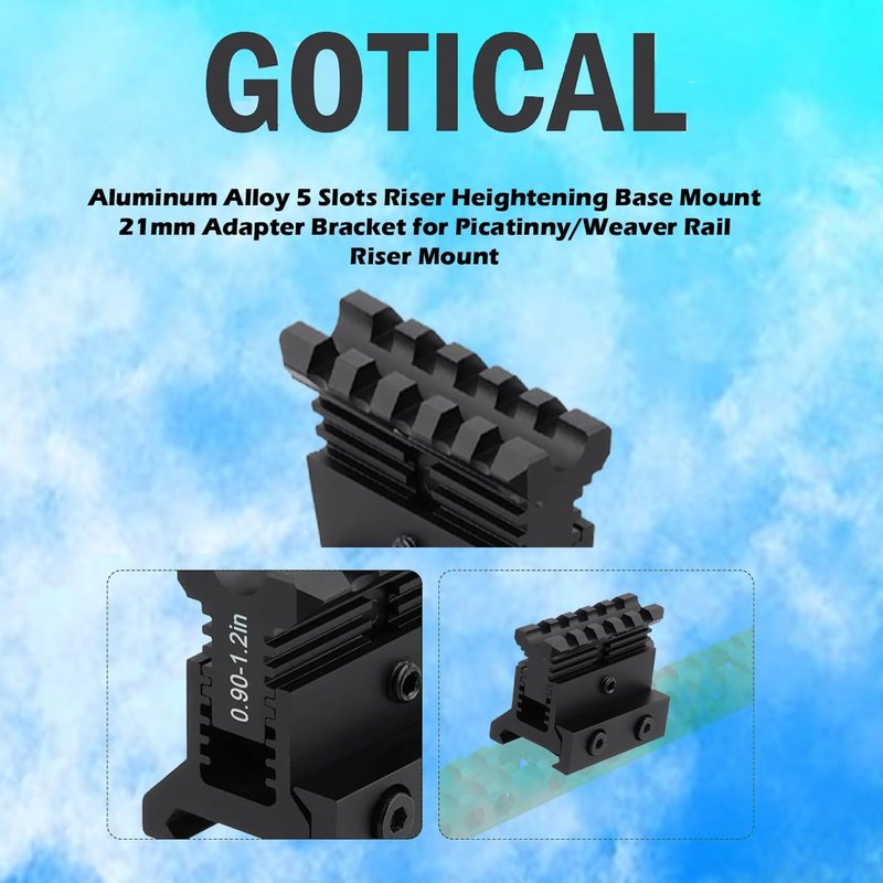 Gotical Picatinny Riser Mount Adjustable Height Lockdown Series with Quick Release - L | 5 Slots, Raise 0.9-1.2 inches, Scalloped Picatinny Slots for Scopes | PO1 | Quick Release, 1.57" L|5
