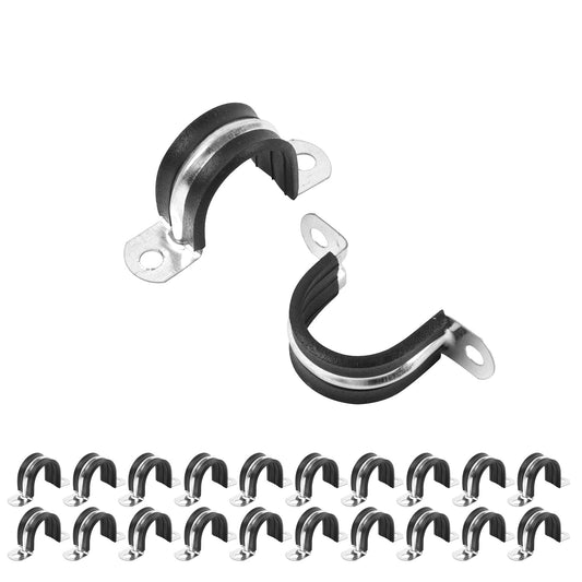JDHGSHL 1 Inch Reinforced Rigid Pipe Strap, 20 PCS 2 Holes U Bracket Cable Clamp Hanger, Rubber Cushioned Insulated Clamp, Conduits Strap Clamps for Pipe Fixing on Various Surfaces(25mm)