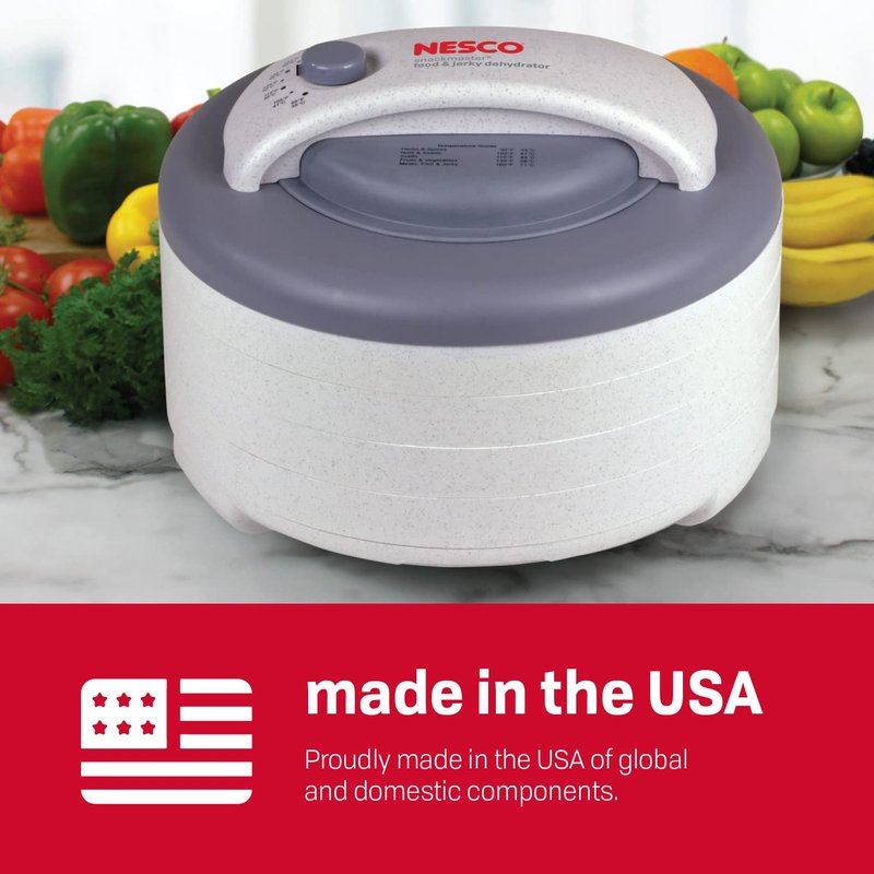 Nesco FD-60 Snackmaster Express Food Dehydrator for Great Jerky and Snacks, 4 Trays, 13.5" X 9.75", white and grey