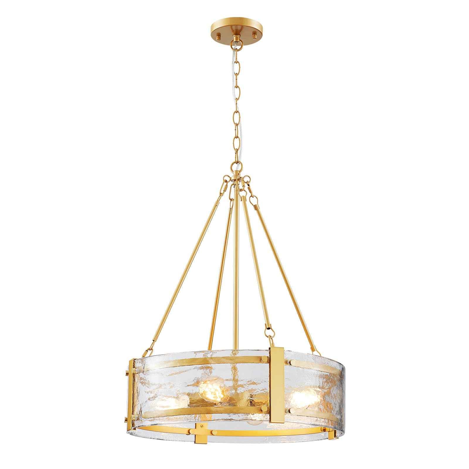 GlowEasely Modern Ripple Galss Chandelier, 4-Light Water Glass Pendant Light | Ribbed Glass, D20 * H29.5~78.2inch Height Adjustable, Fit for Dining Room, Living Room, Bedroom, Hallway, Kitchen, Foyer