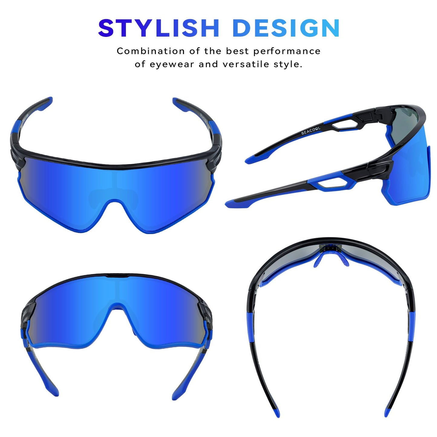 BEACOOL Polarized Sports Sunglasses for Men Women Running Baseball Cycling Driving Fishing Golf Motorcycle UV400 Sun Glasses (Full Frame, GlossyBlack Blue)