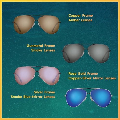 Flying Fisherman Crew Polarized Pilot Sunglasses, Rose Gold Frame/Copper-Silver Mirror Lens, Medium