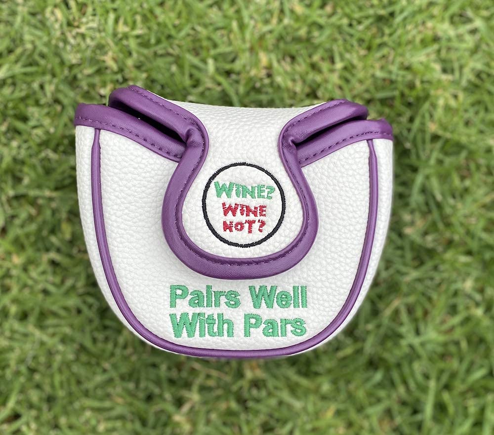 Giggle Golf “Putt Now Wine Later” Golf Club Headcovers. Blade, Mallet & Hybrid Covers. Wine Lover Golf Accessories - Women’s & Men’s Novelty Headcovers. (for Mallet)