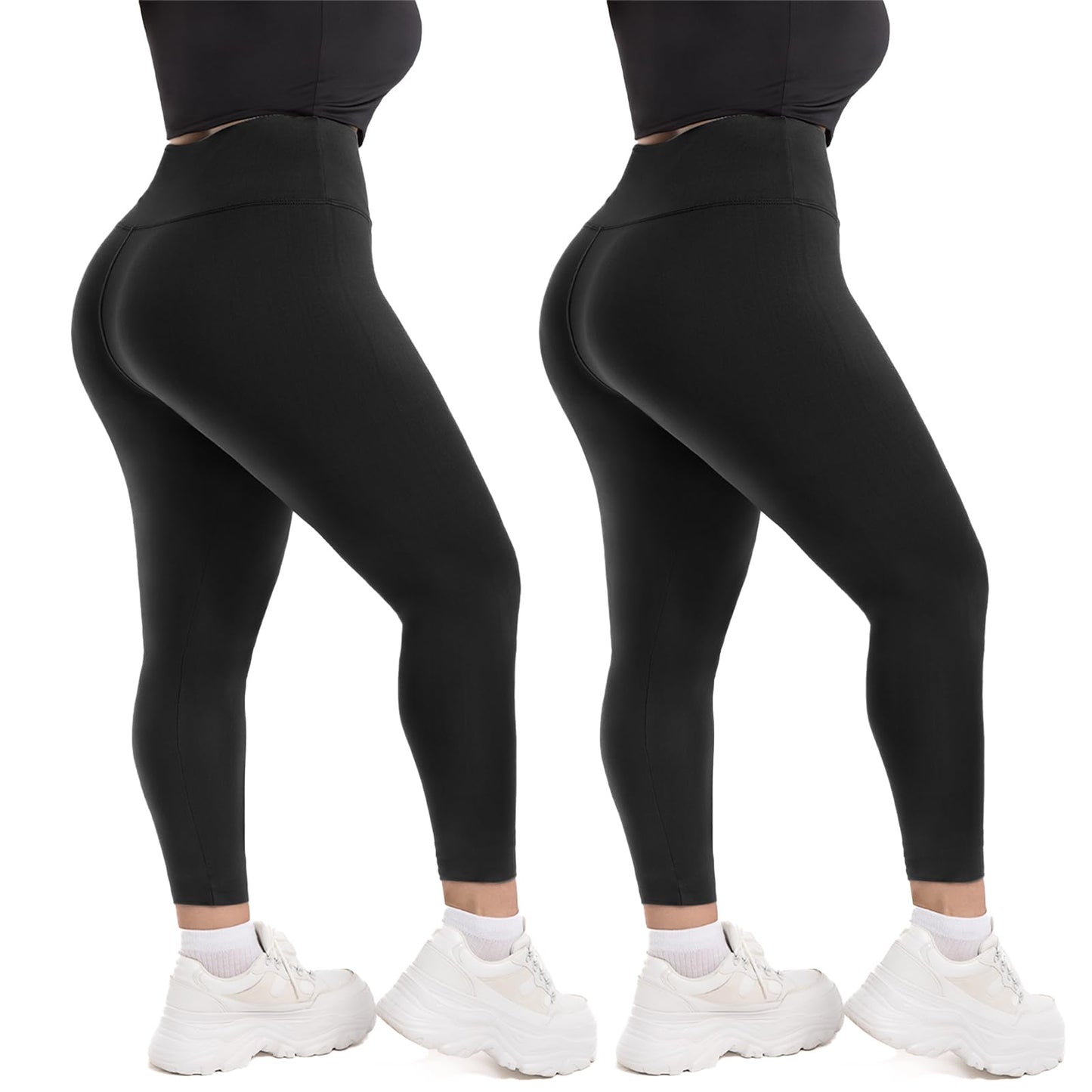 Hethrone 2-Pack Plus Size Leggings for Women, High Waisted Soft Workout Yoga Pants Black XXL