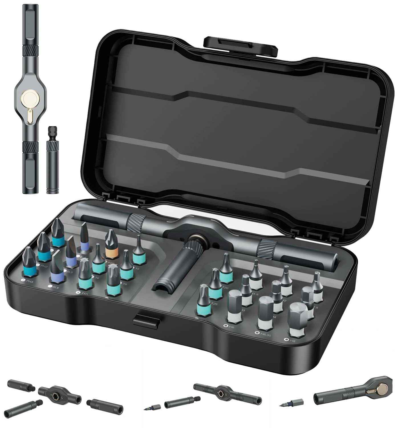 24 in 1 Magnetic Screwdriver Set, DIY Ratchet Screwdriver Set, Magnetic Screwdriver Kit, Detachable Assembly T Handle for Furniture Assembly, Precision Electrical Appliance Repair, Bicycle Tools